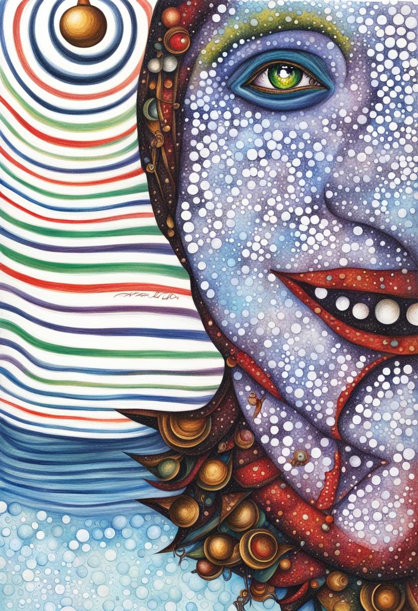 Surreal Jester Portrait with Psychedelic Background