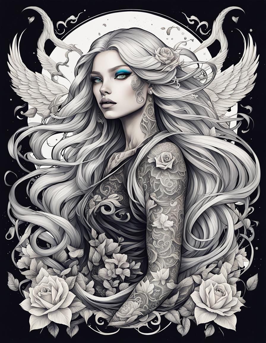 Tattooed Ink Siren: Hyperdetailed Unreal Engine 5 Portrait