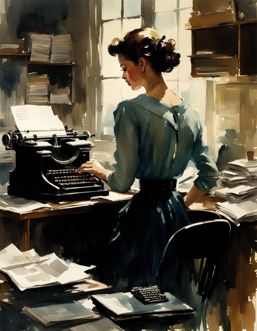 1950s Journalist Races Deadline in Watercolor Style