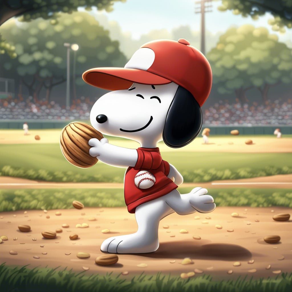 Snoopy playing baseball
