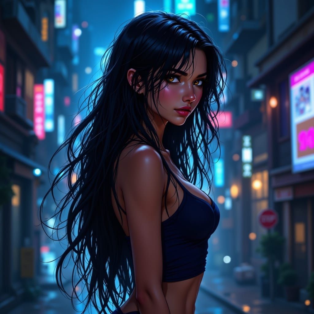 Melancholy Siren in Vibrant Night City