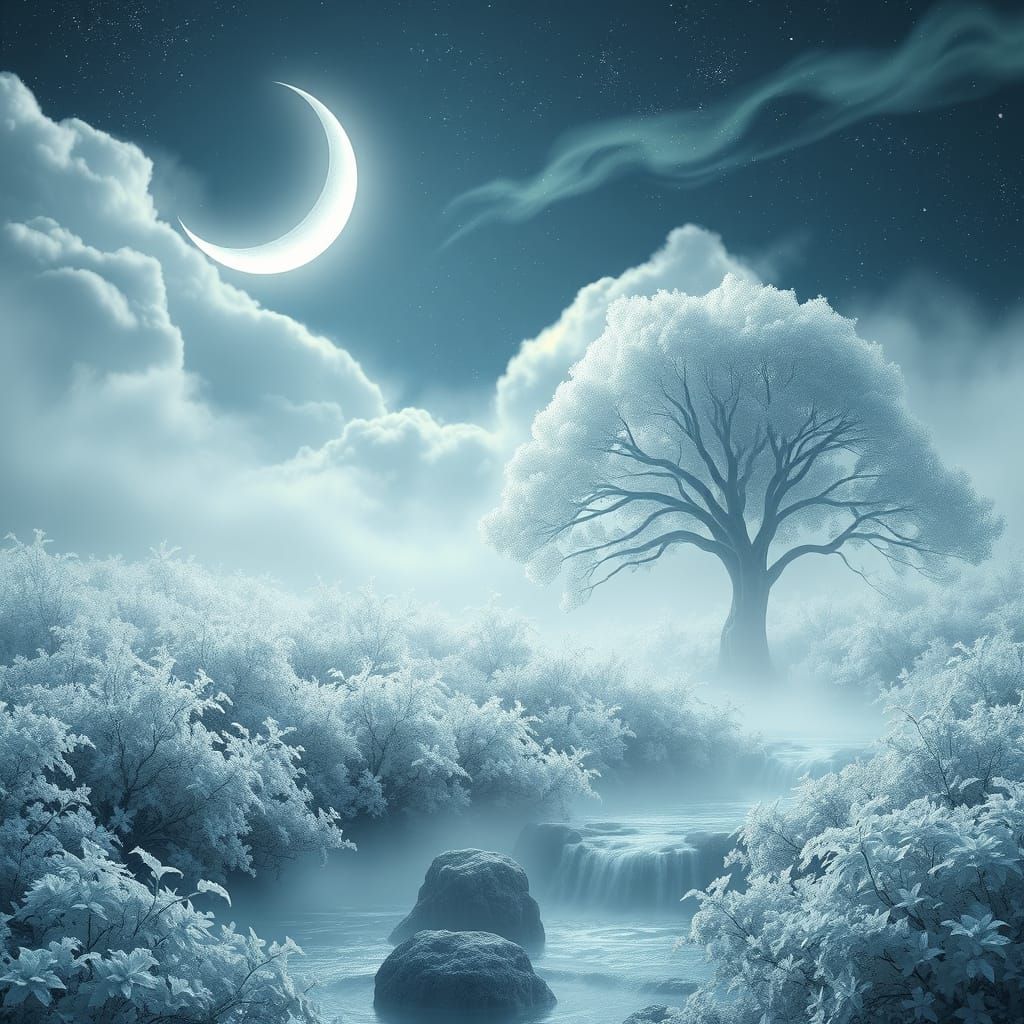 Moonlit Mystical Forest in Hyperrealistic Dreamscape
