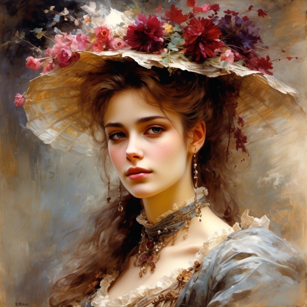 Elegant French Woman in 1880s Style