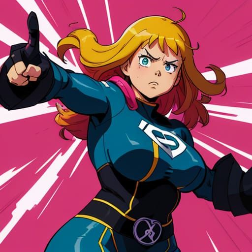 Chubby Female Superhero 'M' in Dynamic Anime Style