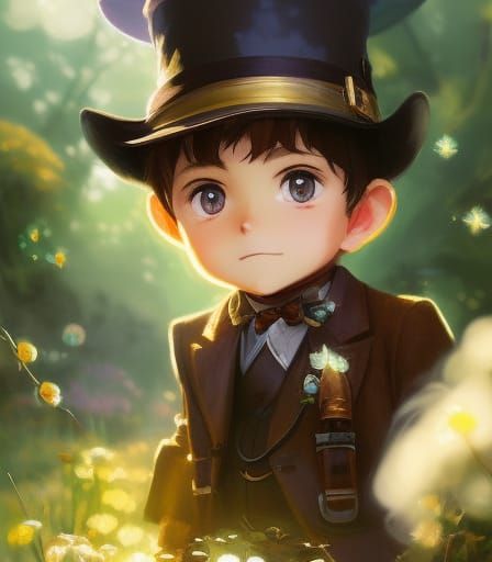 Adorable Steampunk Chibi Boy with Clover