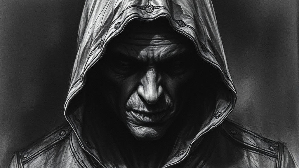 Enigmatic Figure in Shadows: Hyperdetailed Charcoal Drawing