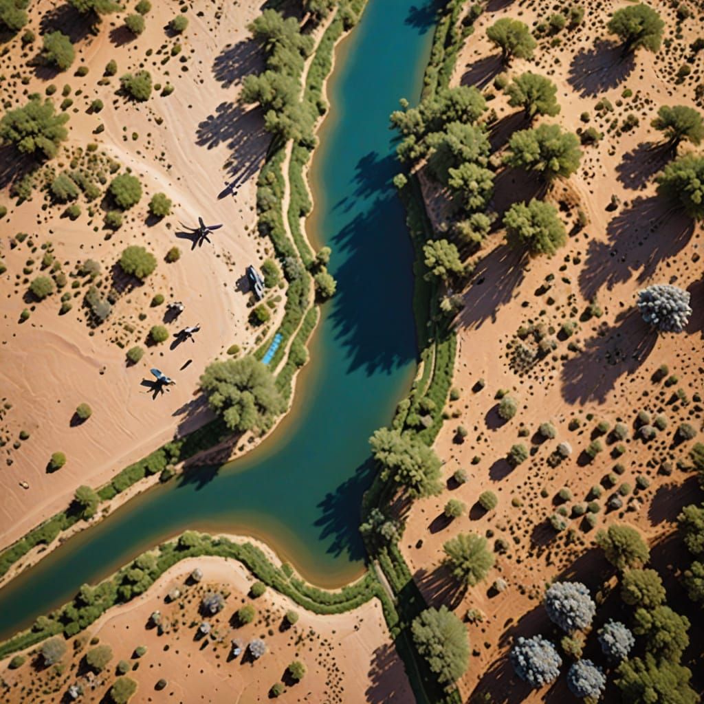 Hyperrealistic Desert and Verdant Landscape from Above