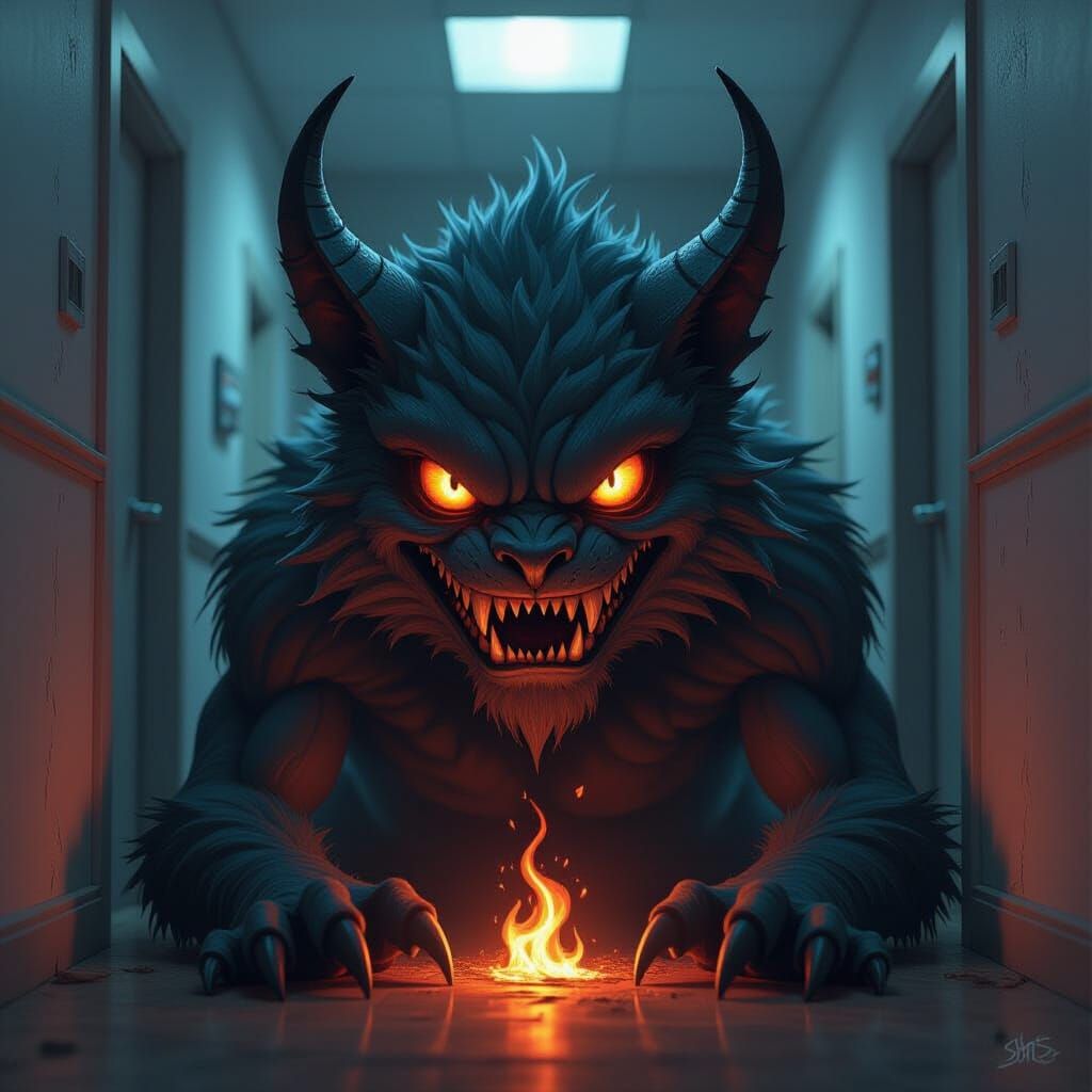 Monster Portrait with Glowing Eyes and Razor Claws