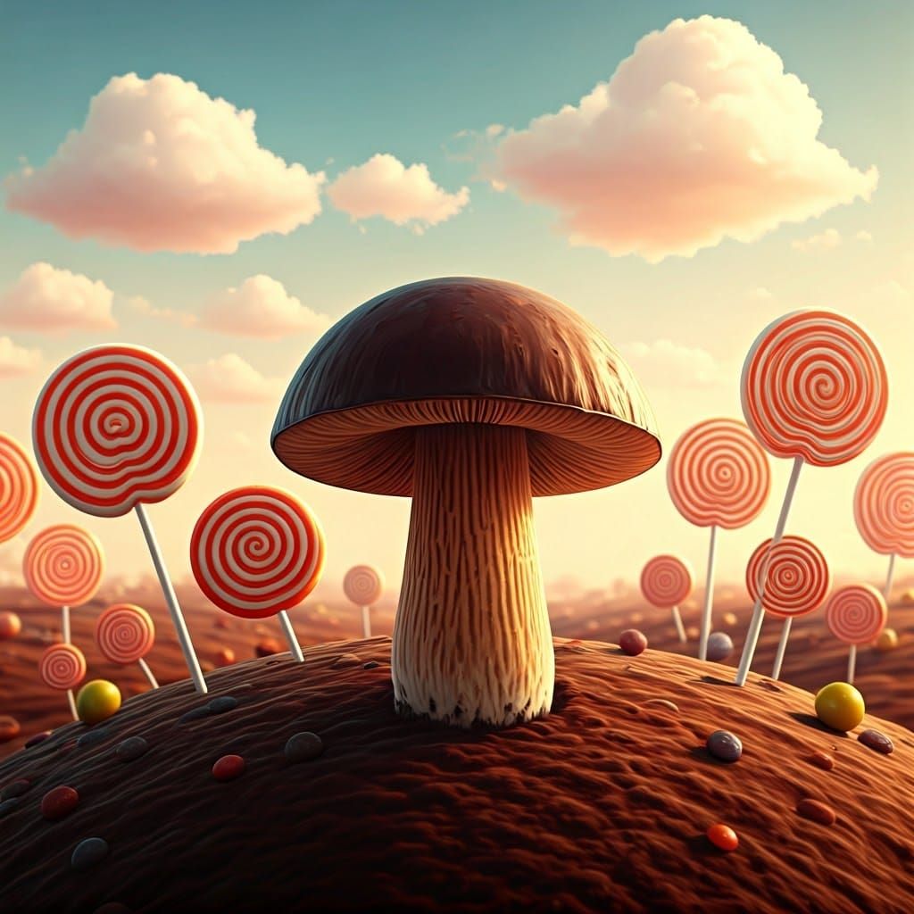 Stinkhorn Mushroom in Dreamlike Candy Landscape