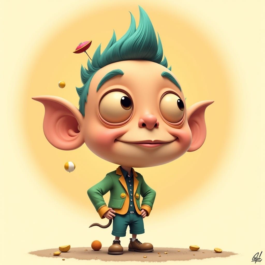 Whimsical Cartoon Character in a Playful Style