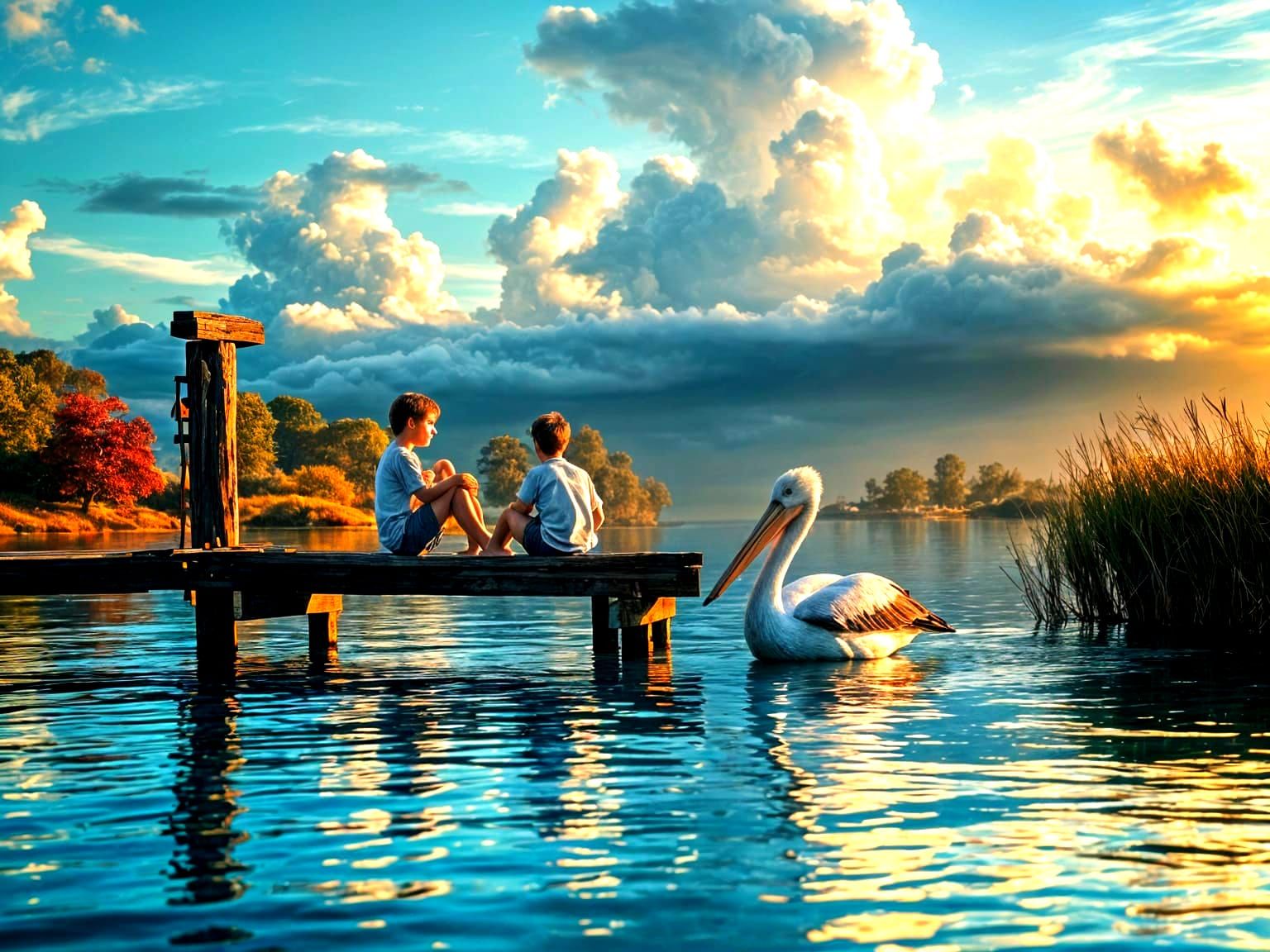Ethereal Dream Landscape with Brothers and Pelican