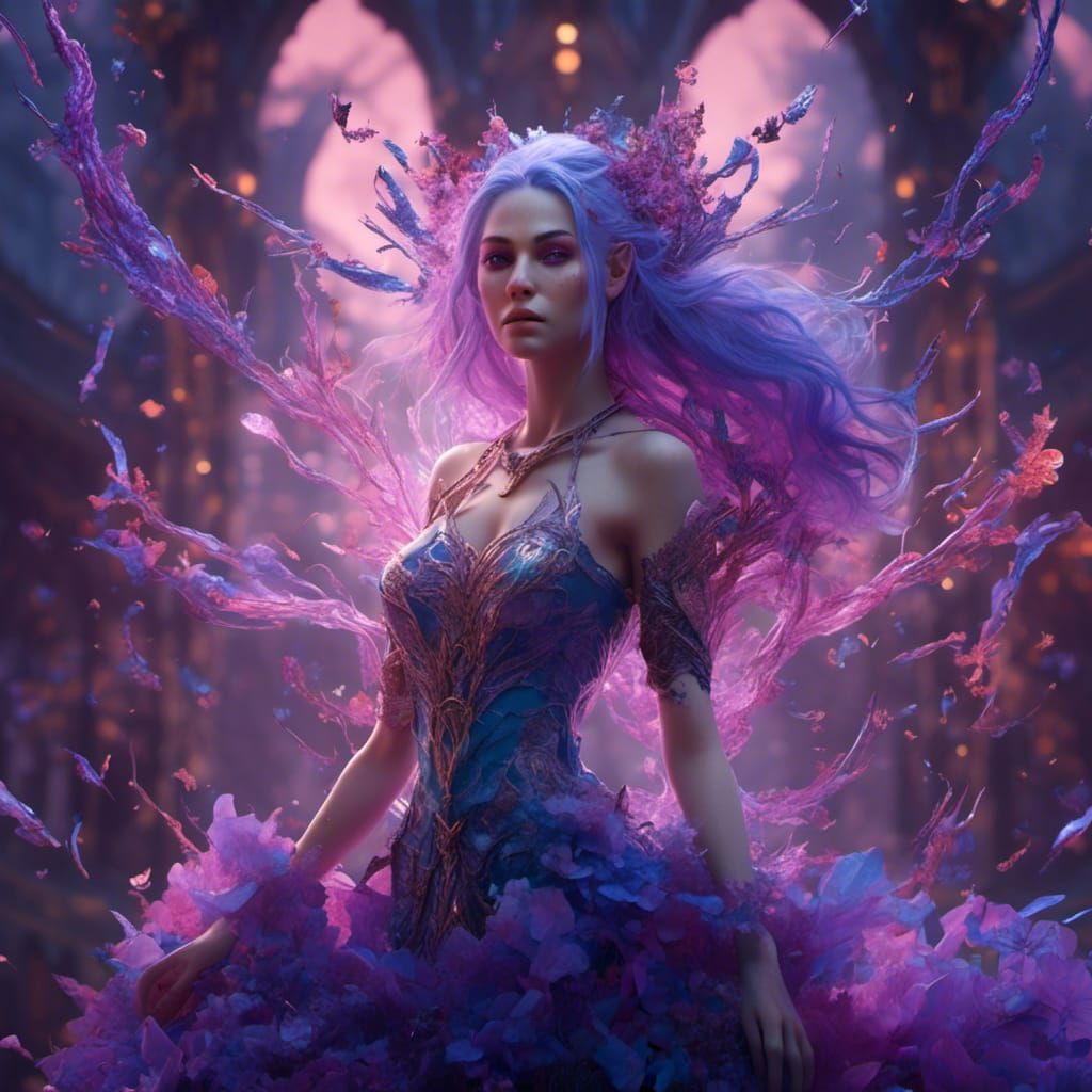 Astral Elf with Purple Hair in Detailed Matte Painting