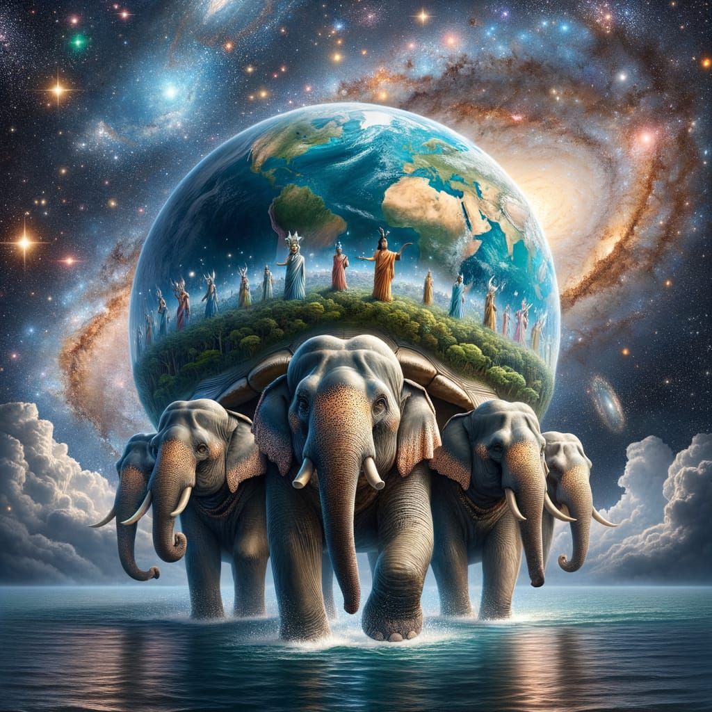 Cosmic Turtle with Elephants Carrying Earth