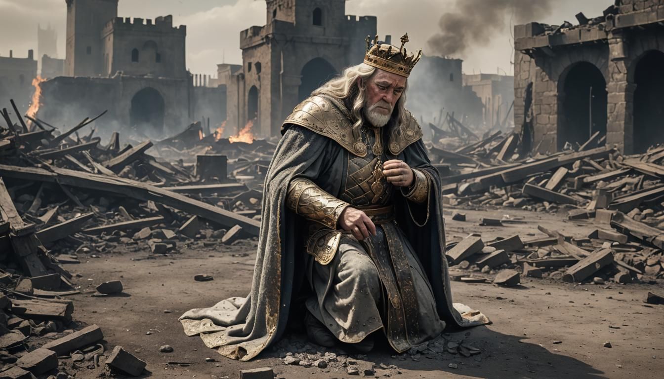 Sorrowful King Among City Ashes
