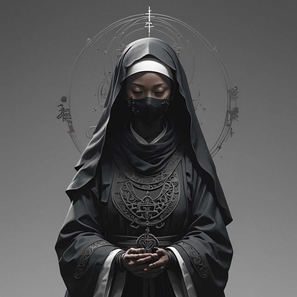 Esoteric Nun Silhouette in 3D Anime Art