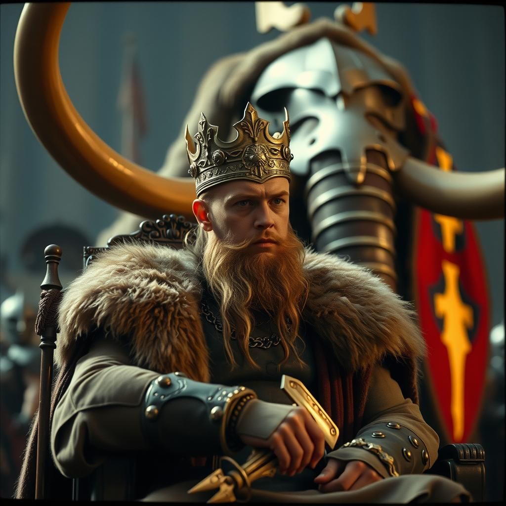 Viking King on Throne with Armored Mammoth
