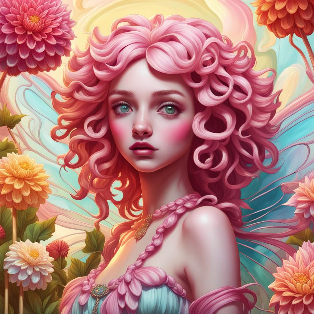 Dahlia Fairy in Art Nouveau Candy Style