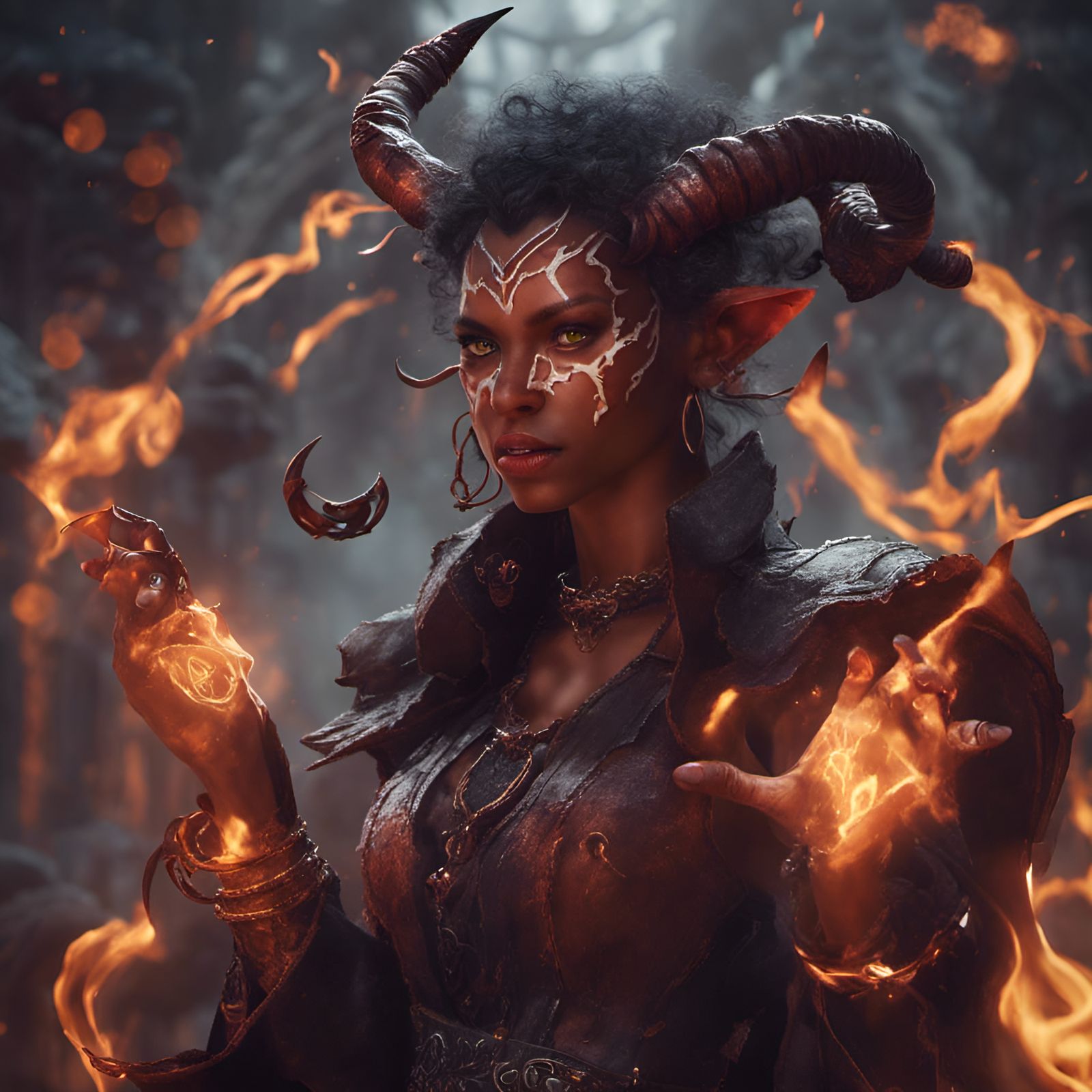 Tiefling Warlock Unleashing Power in Detailed Fantasy Art