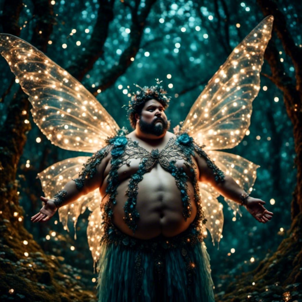 Morbidly Obese Fairy Flying in Enchanted Forest