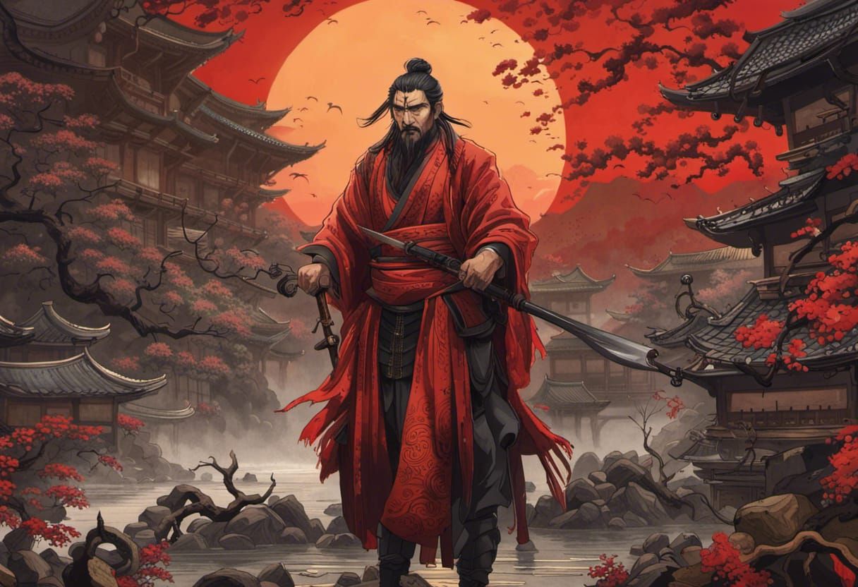 Feudal Japanese Dark Fantasy Landscape Masterpiece