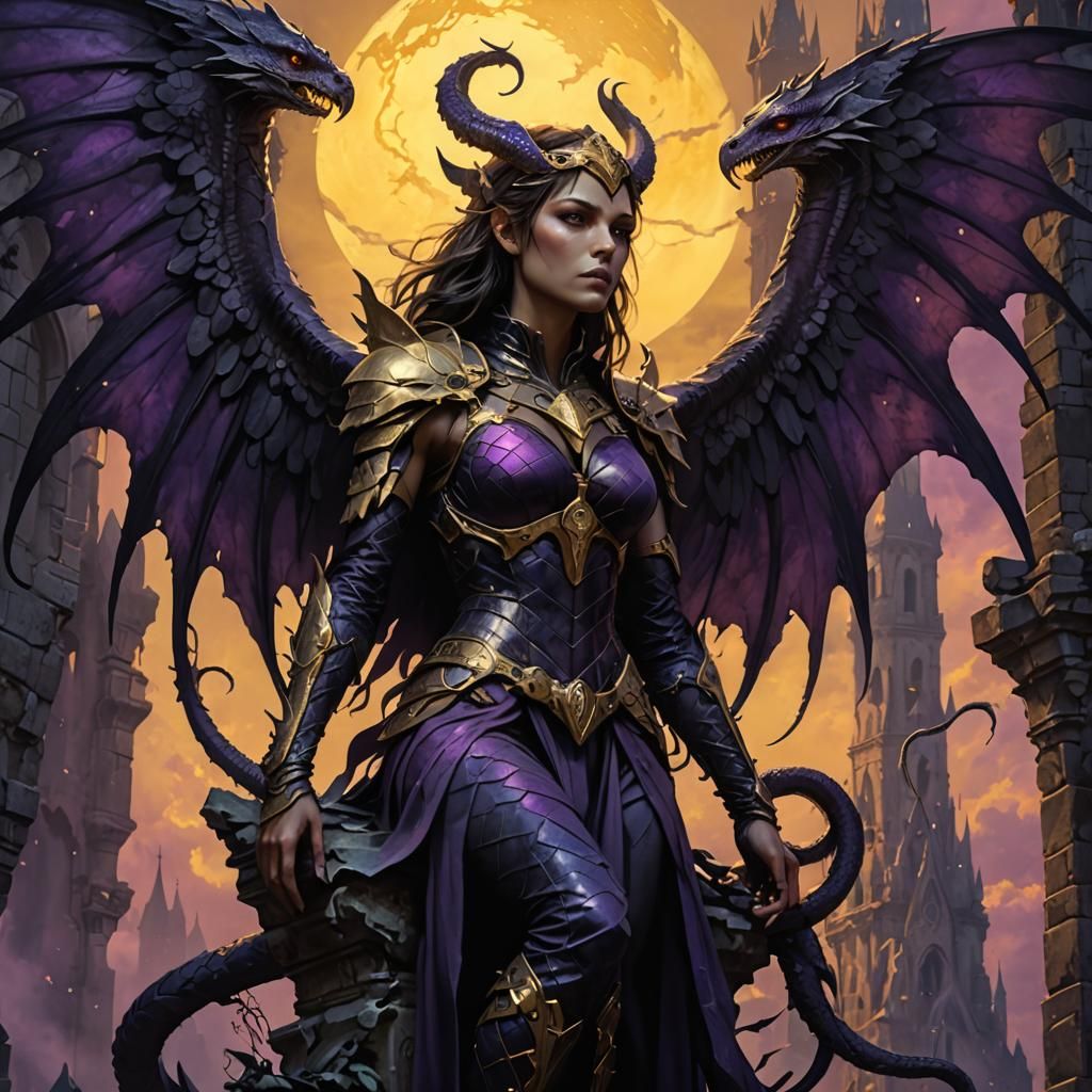 Fantasy Queen on Gothic Spire, Art Nouveau Style