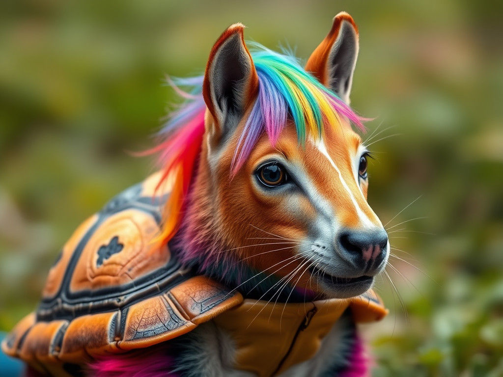 Rainbow Cat with Horse Face and Turtle Shell