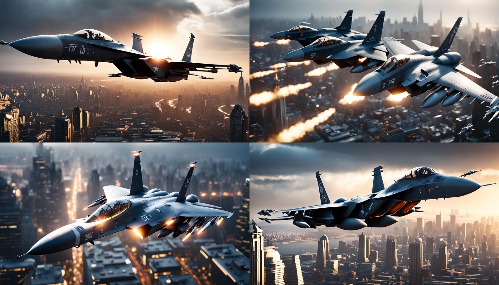 Futuristic F-15 Jets Fly Over City in 8K