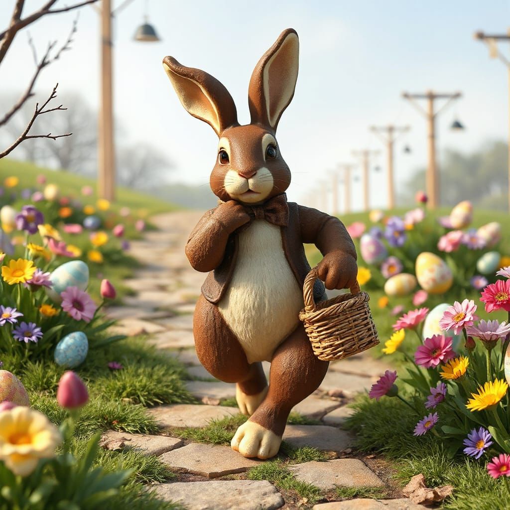 Chocolate Easter Bunny in Garden Path, Potter Style