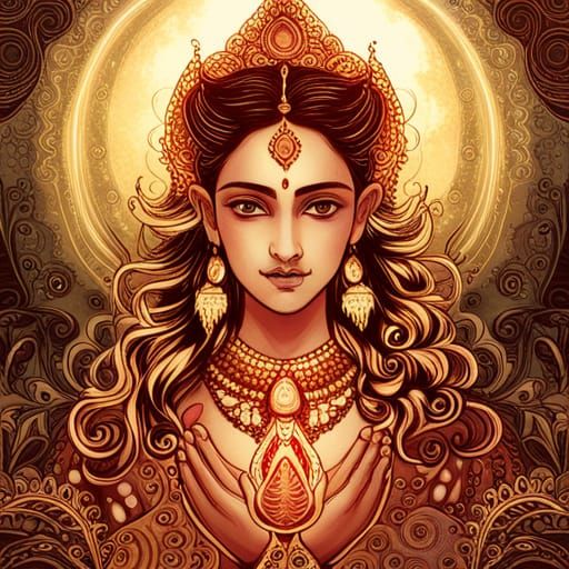Lakshmi Portrait with Intricate Golden Details