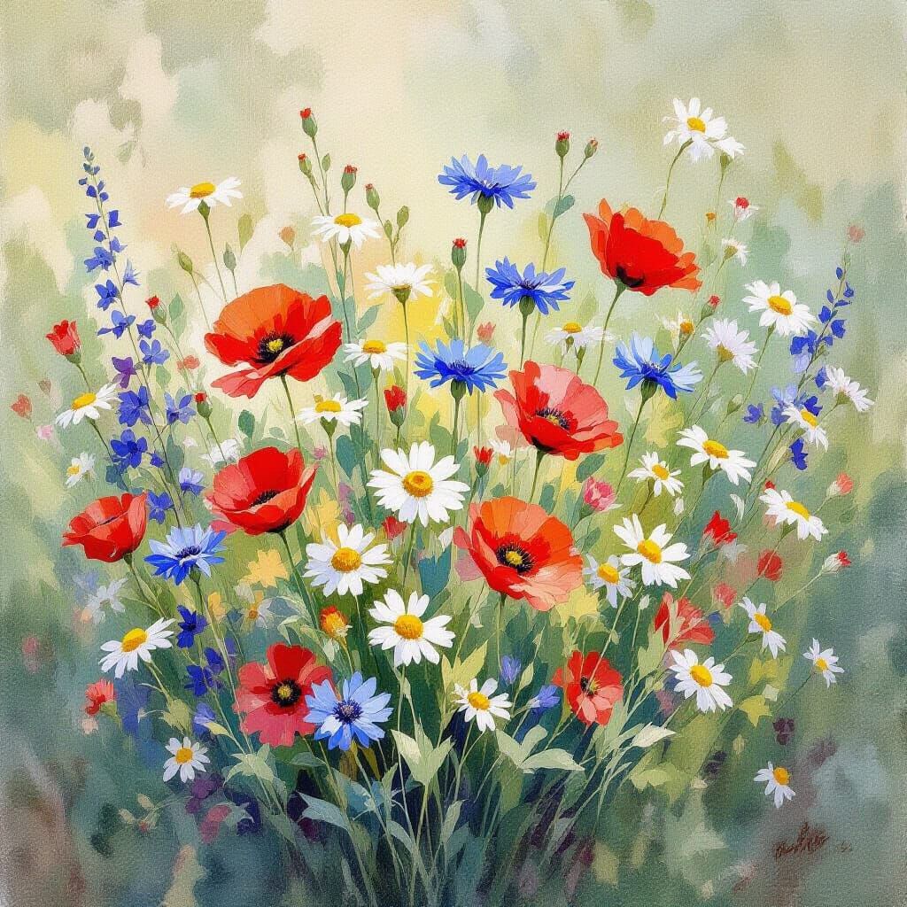 Vibrant Wildflower Bouquet in Expressive Watercolor Style