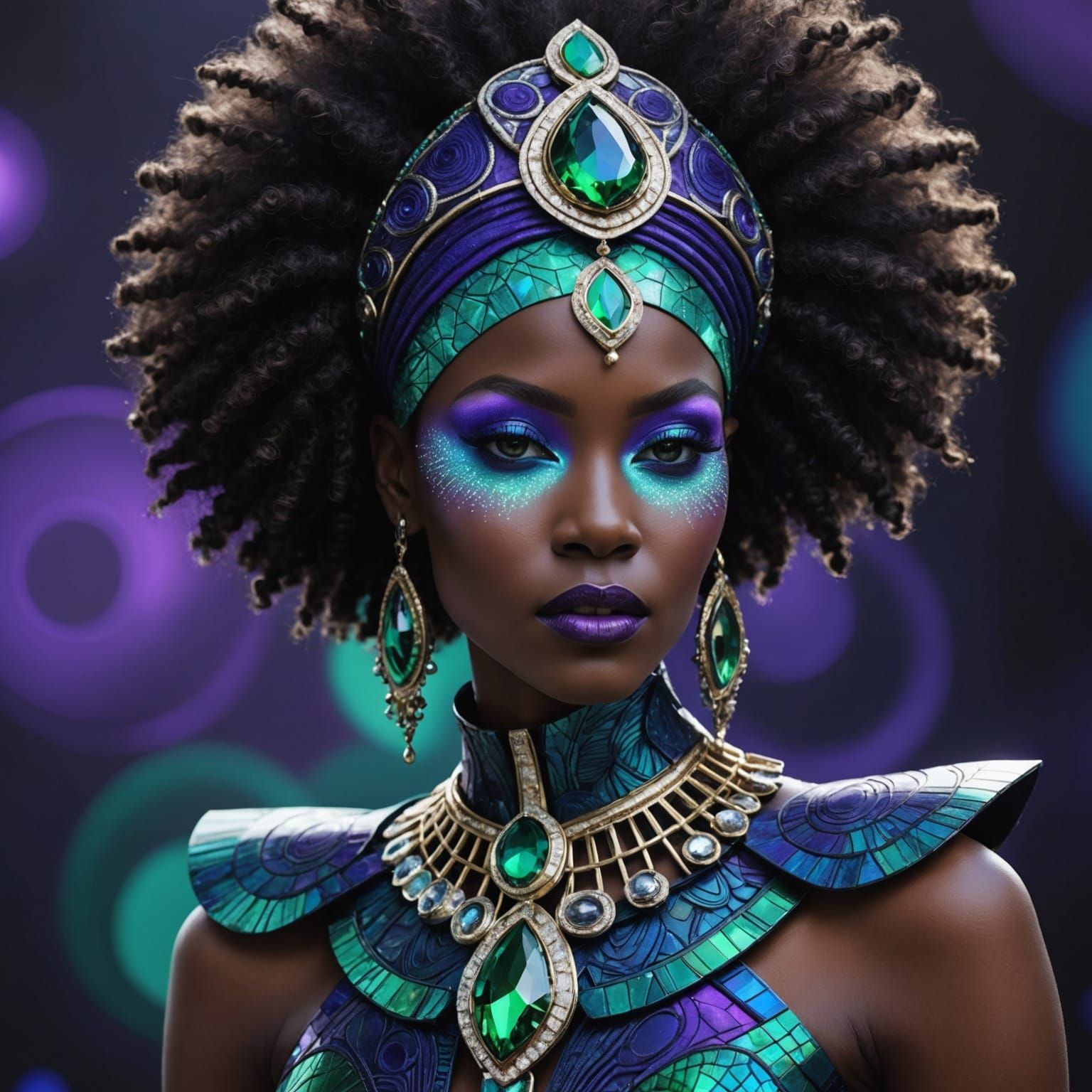 Majestic African Woman in Afrofuturistic Digital Art