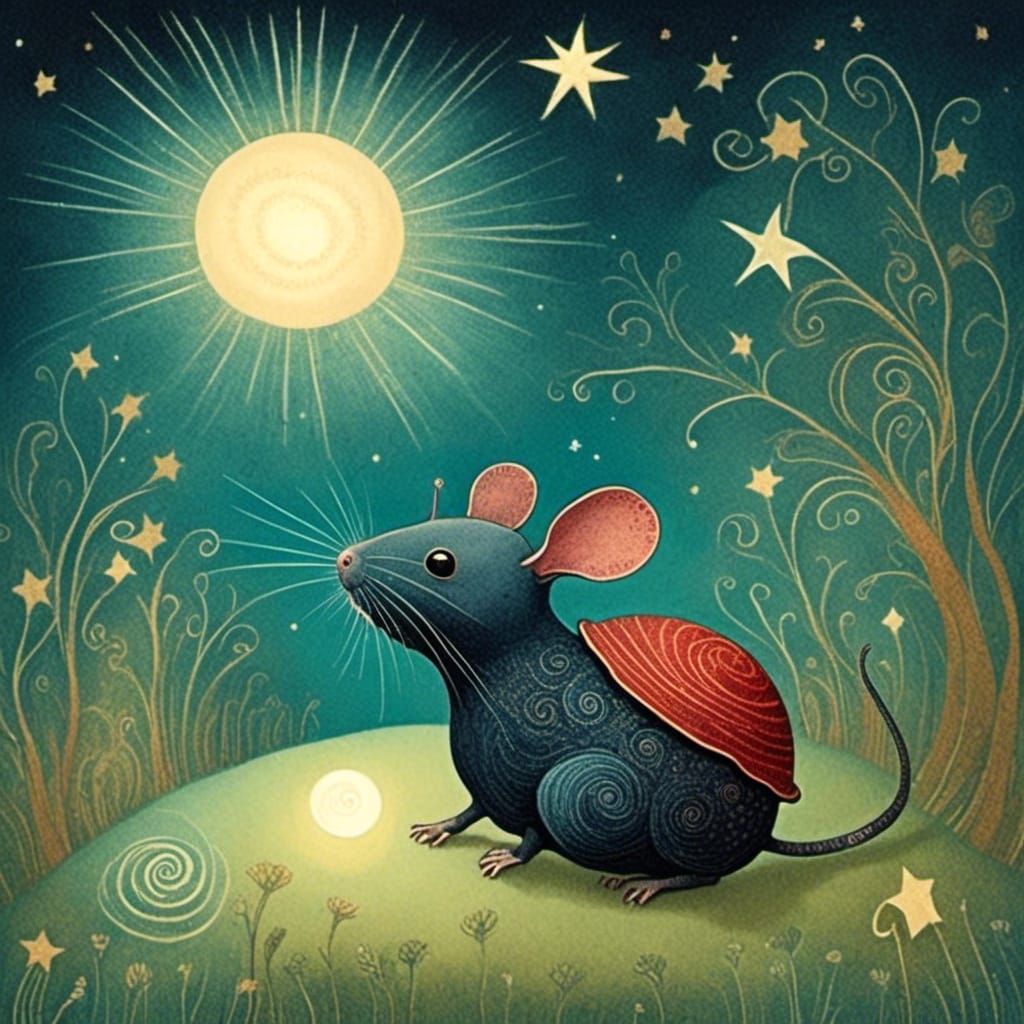 Mouse Wishes on a Star in Wonderland Illustration
