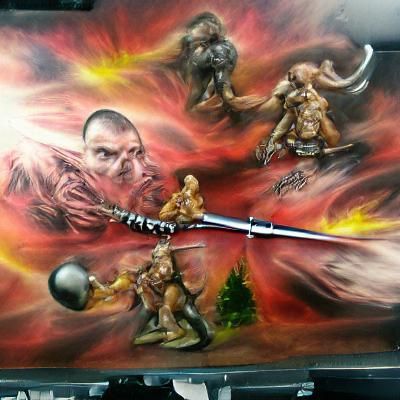 Time-Traveling Monk vs. Neanderthal Warlord in Airbrush Art
