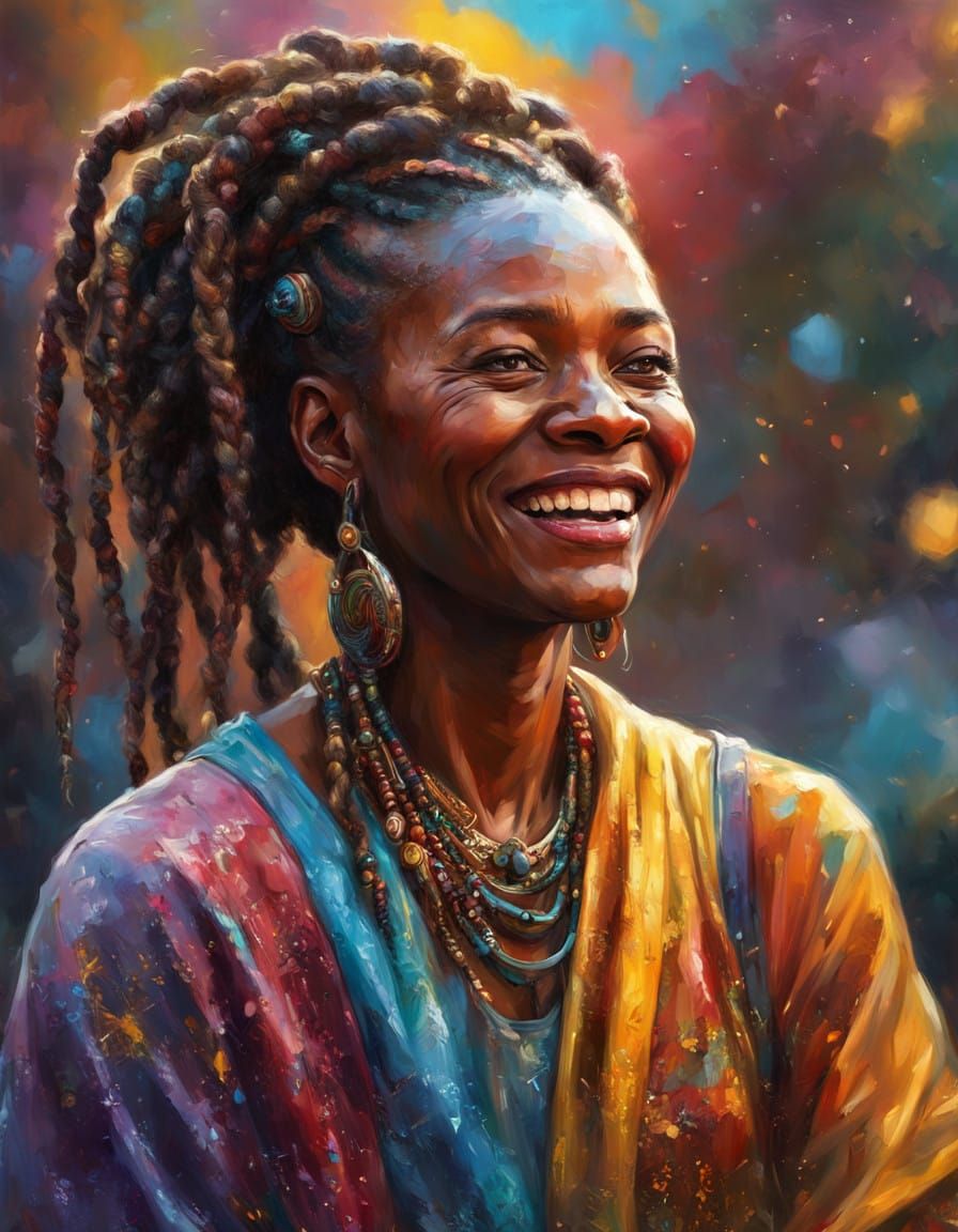 A Regal African Queen in a Moment of Joyful Containment