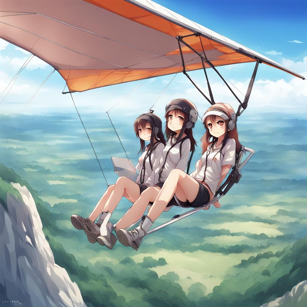 Anime Style Girls on a Hang Glider