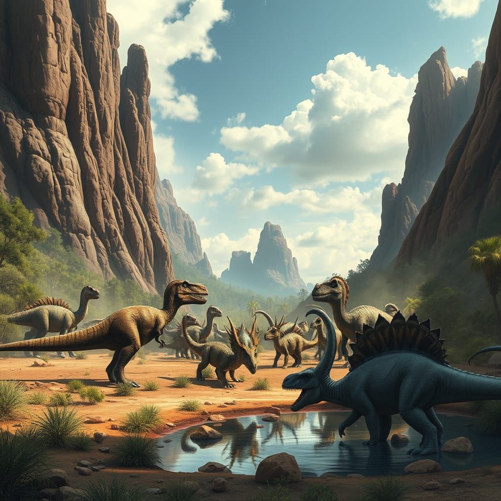 Jurassic Clash: Allosaurus Confronts Stegosaurus Herd