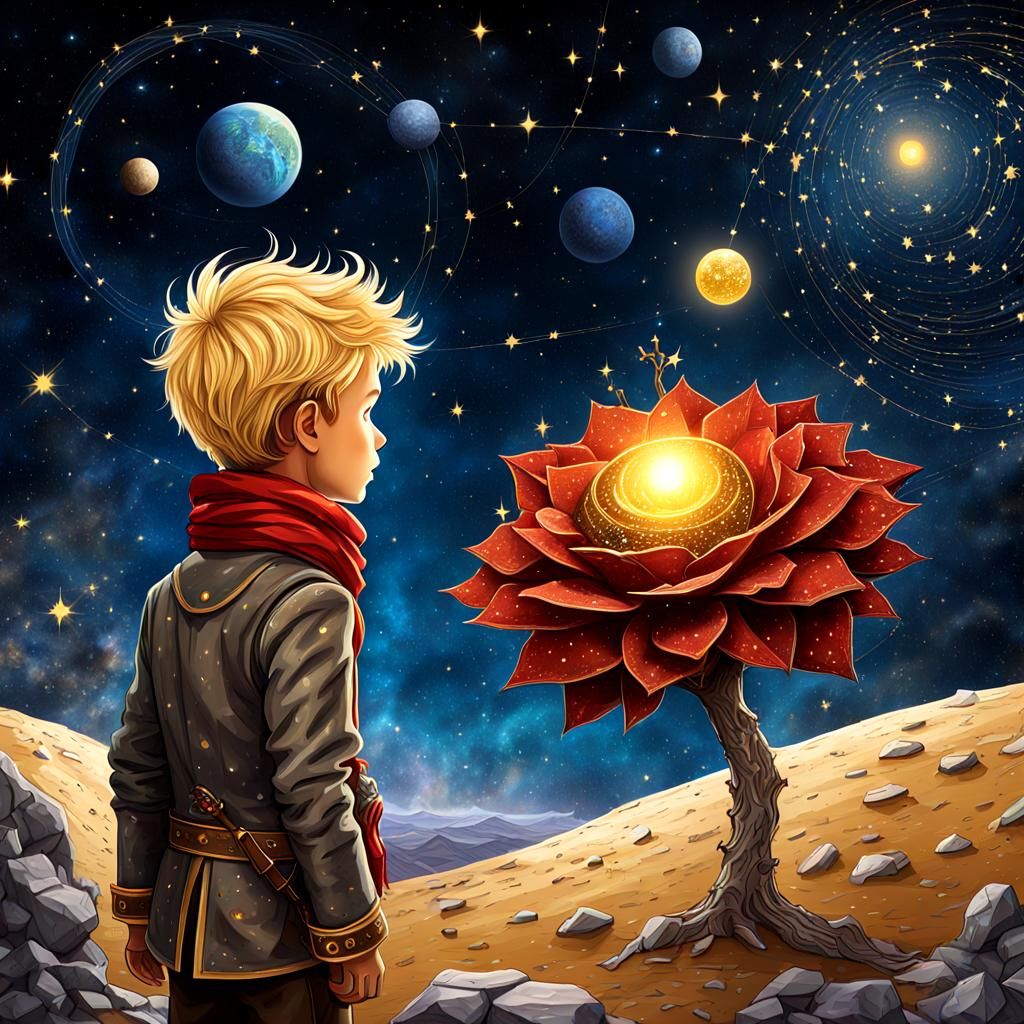 The Little Prince and Steampunk Rose on Asteroid