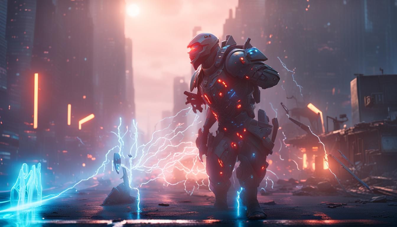 Futuristic Fishman Destroys Road in Sci-Fi Concept Art