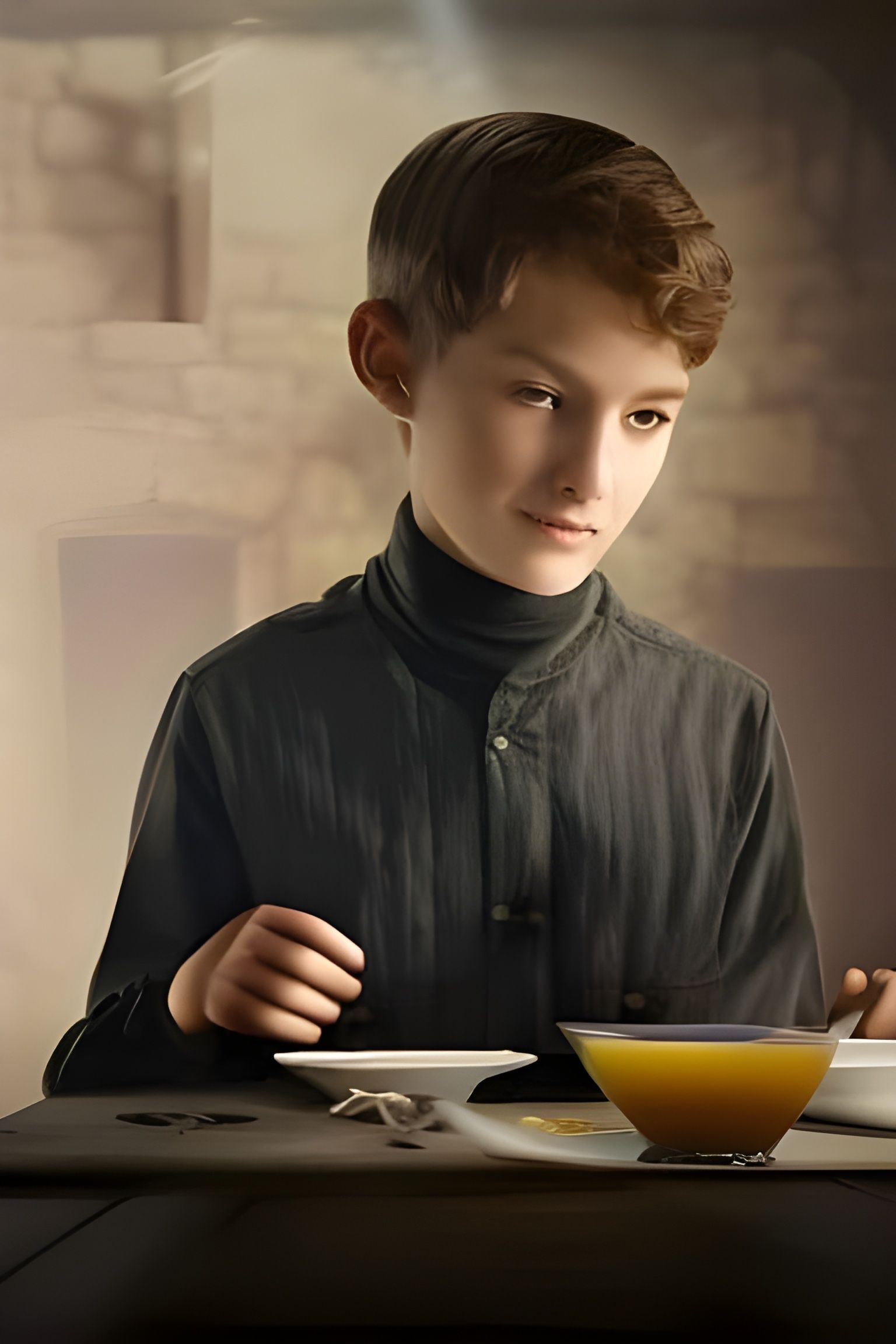 Photorealistic 3D Rendering: Boy Eating Breakfast