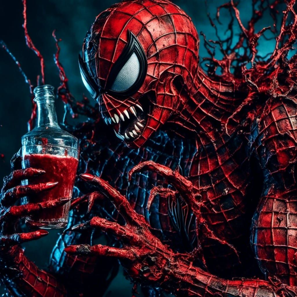 Spider-Man in Horror Style Drinking Blood