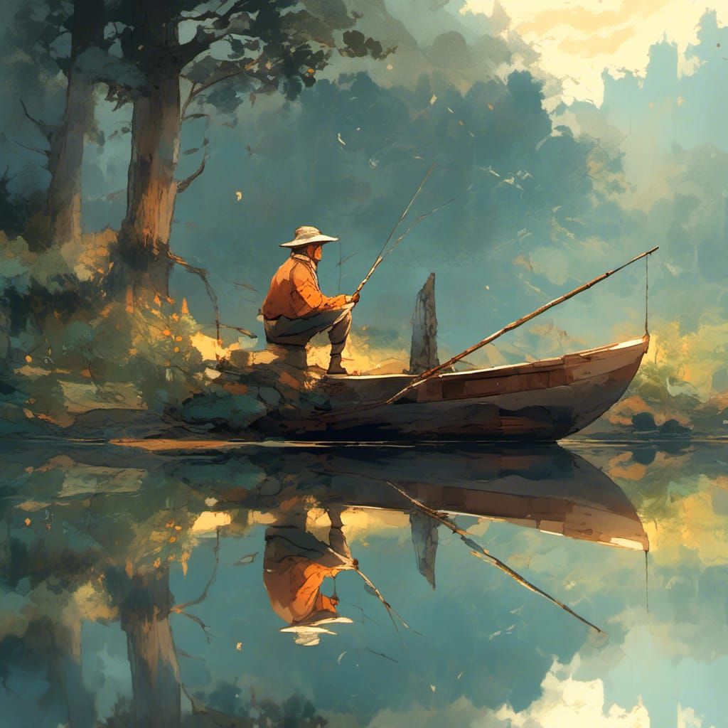 Fisherman at Riverside in Hudson River Style