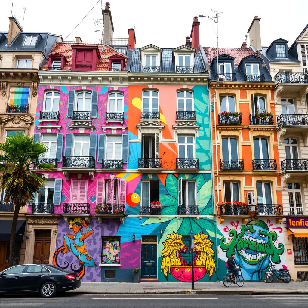 Street Art on Haussmannian Buildings in Paris