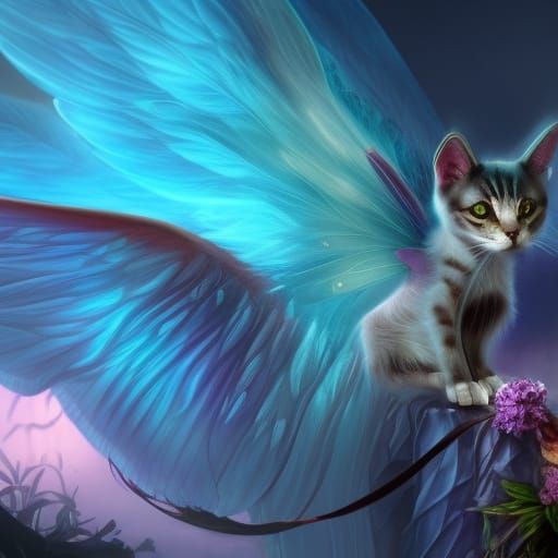 Cat with Fairy Wings in Detailed Matte Painting