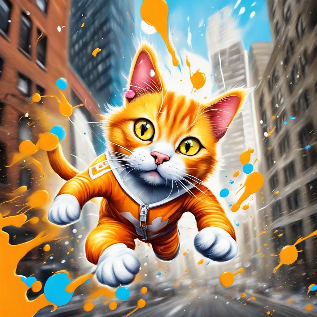 Super Cat Flying Over Calgary in Graffiti Art