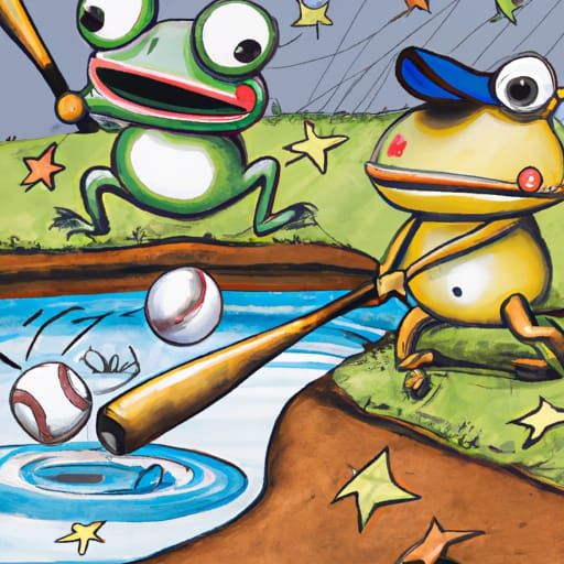 Frogs Playing Baseball in Sunny Field