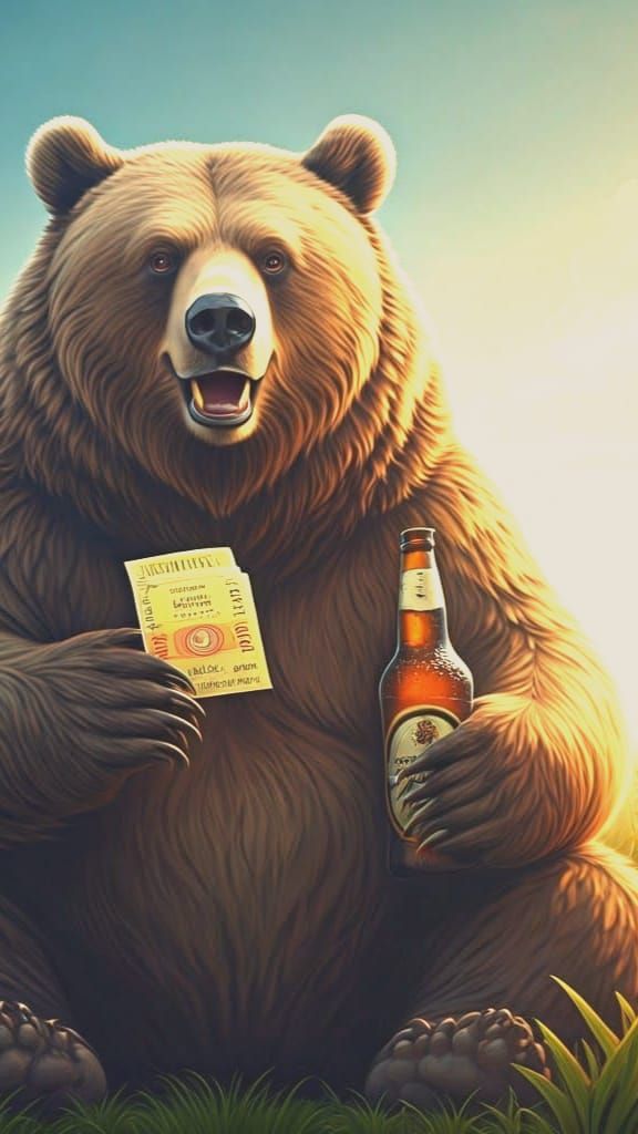 Lucky Bear Basks in Sunshine with Beer and Fortune