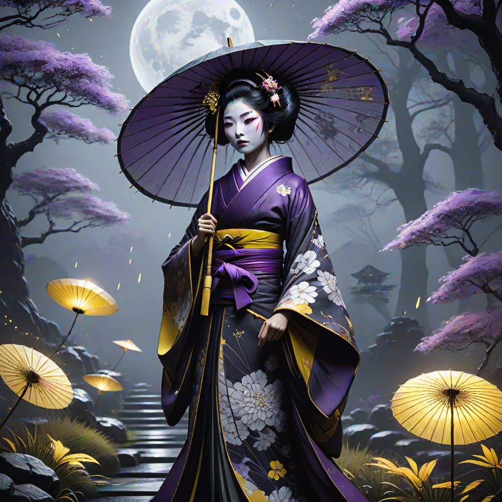 Dark Fantasy Geisha in Moonlit Garden, in the Style of Greg ...