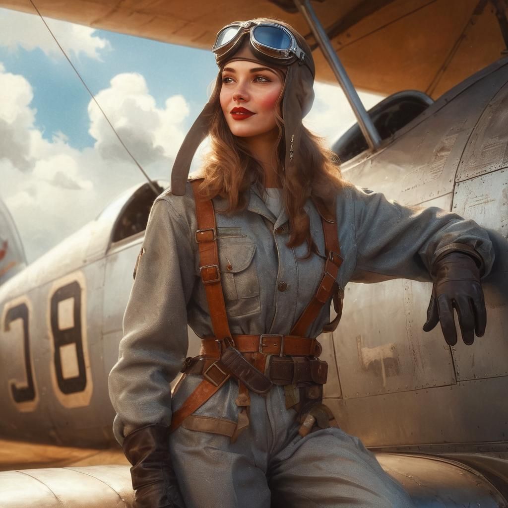 WWII Pilot Pin-Up Illustration in Retro Style