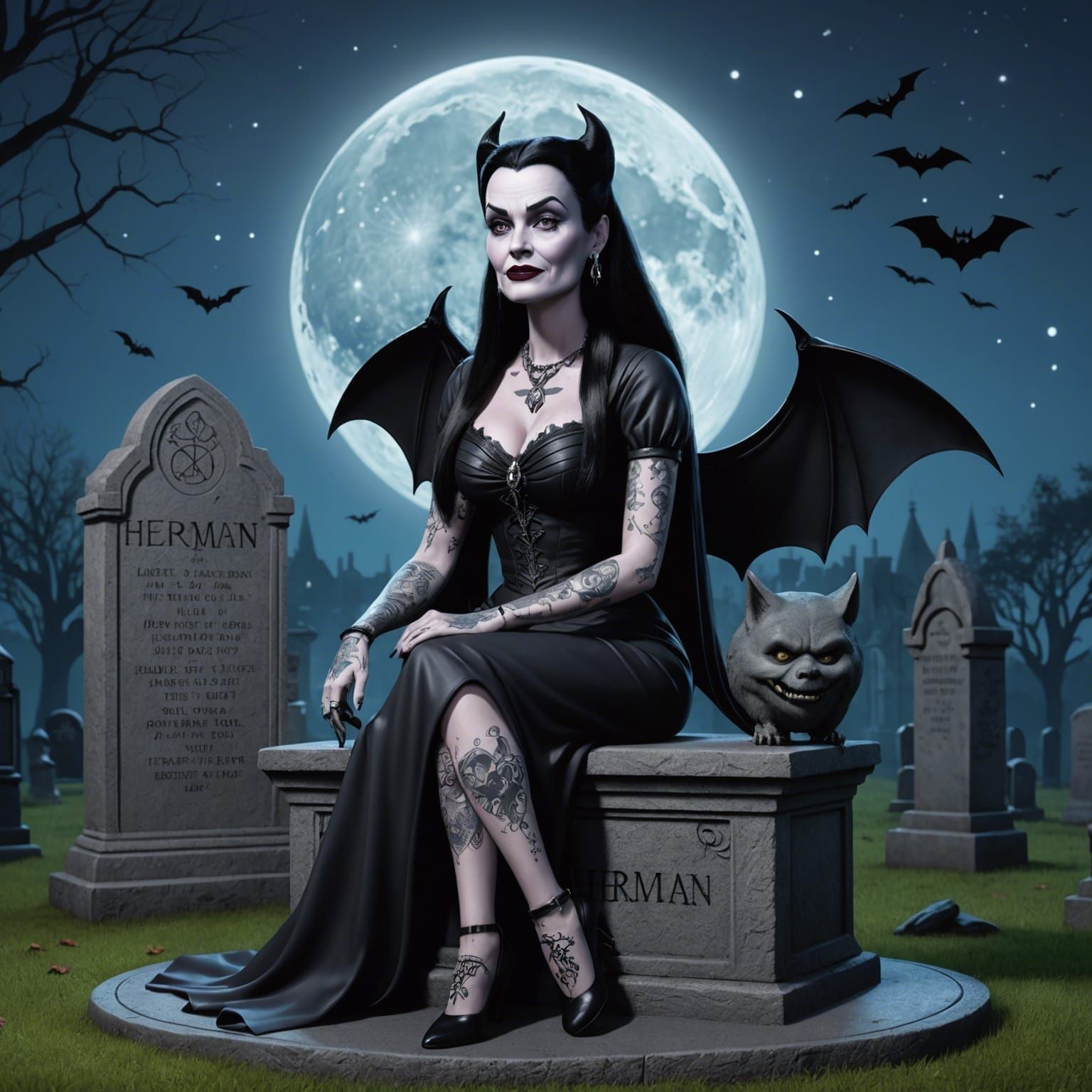 Lily Munster with Tattoos: Pixar-Style 3D Art