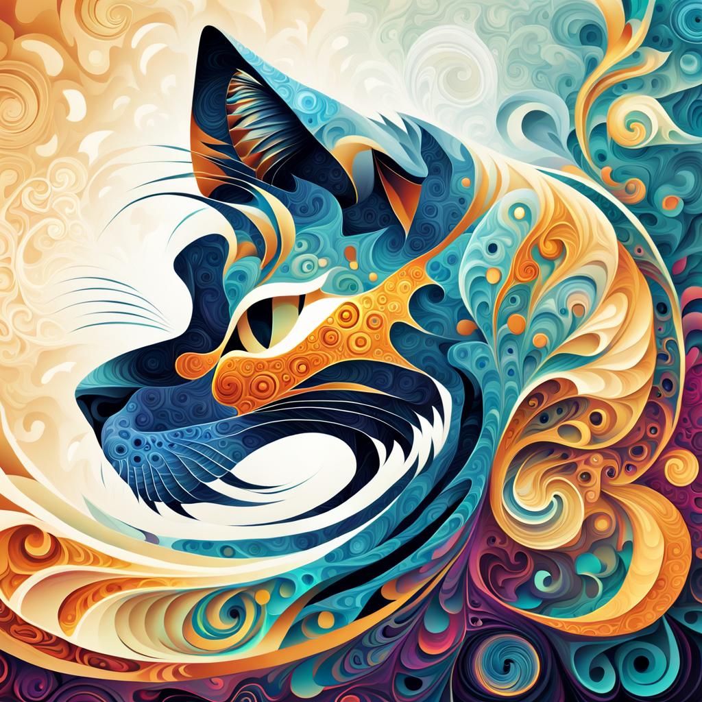 Abstract Fractal Cat in Geometric Tessellations